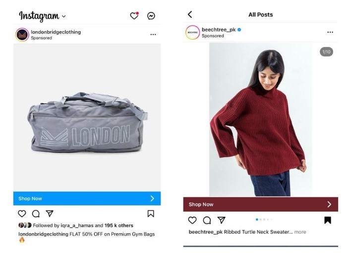 Instagram static and carousal ads example